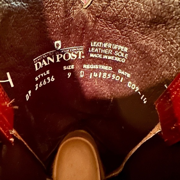DAN POST, #26636, MENS, BELLEVUE, WESTERN BOOT IN 100% LEATHER. SIZE 9 - Picture 14 of 14